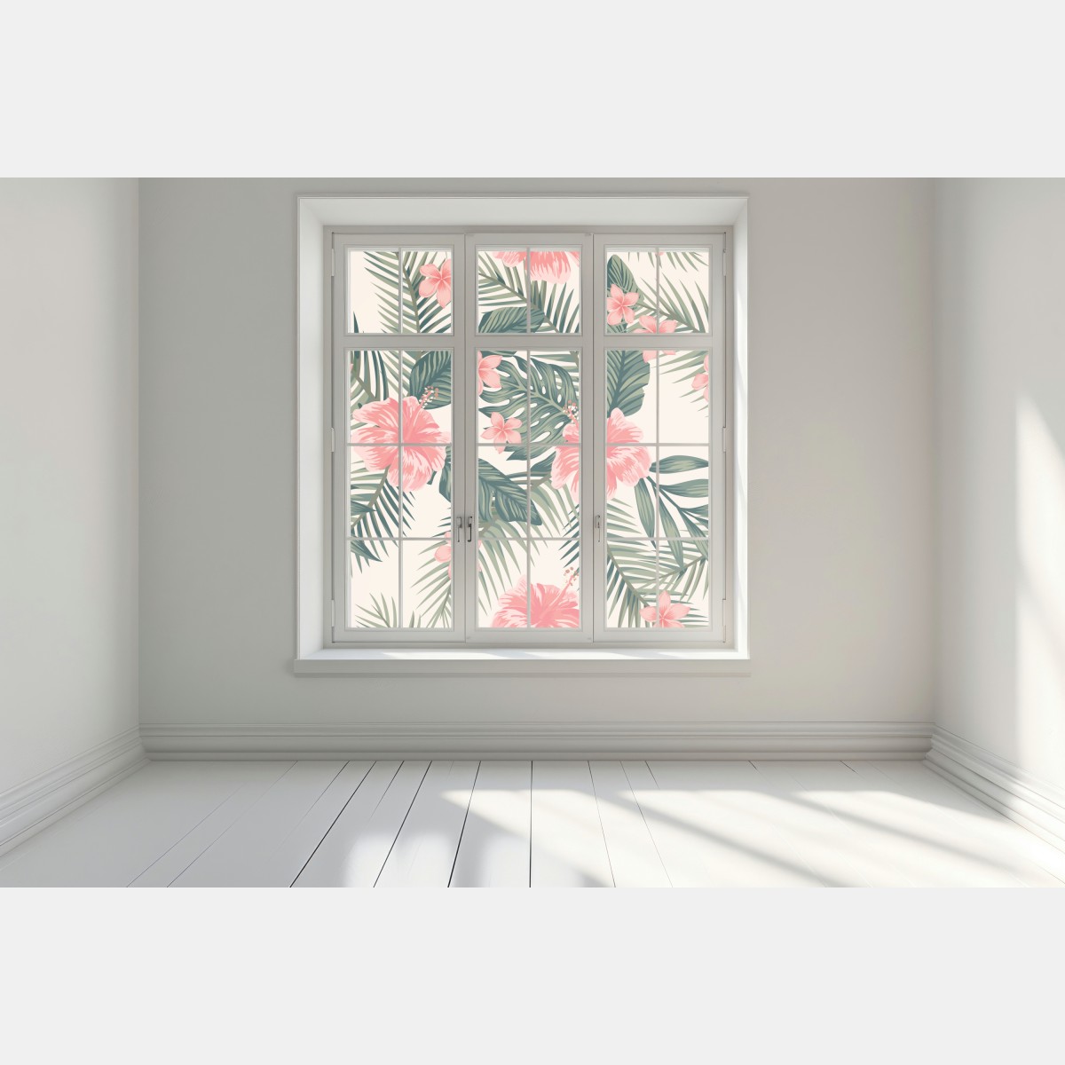 Naklejka na okno tropikalny wzór hibiskusa – Wallissimo® Naklejka na okno tropikalny wzór hibiskusa – Wallissimo®