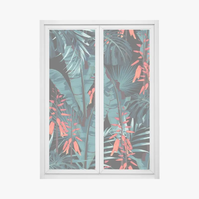 Naklejka na okno tropikalne fioletowe liście na żółtym tle – Wallissimo®