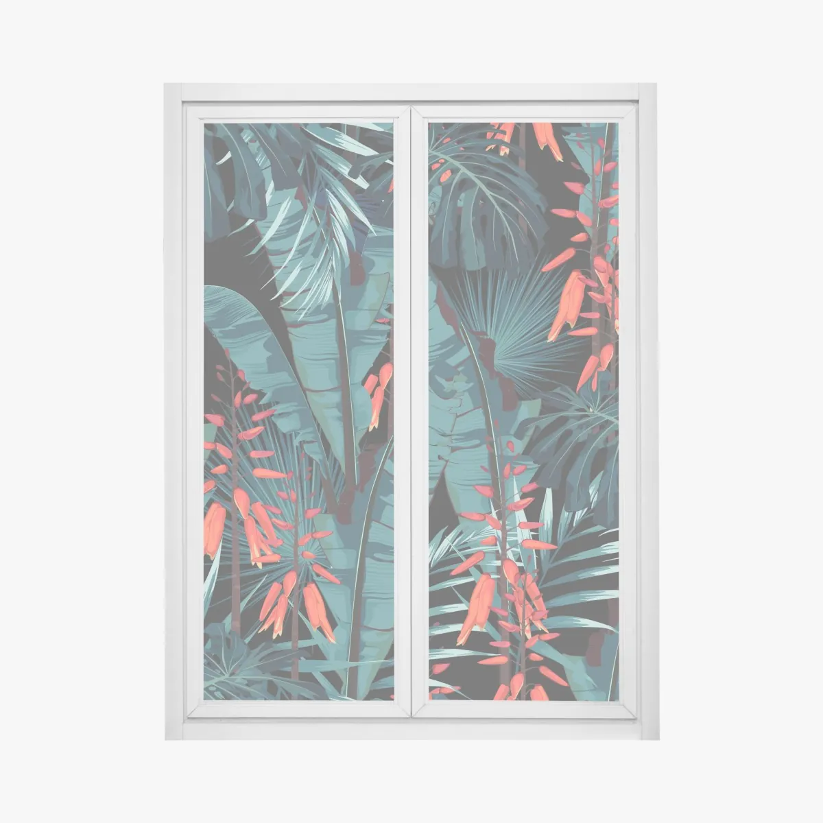 Naklejka na okno tropikalny turkusowy motyw dżungli – Wallissimo® Naklejka na okno tropikalny turkusowy motyw dżungli – Wallissimo®