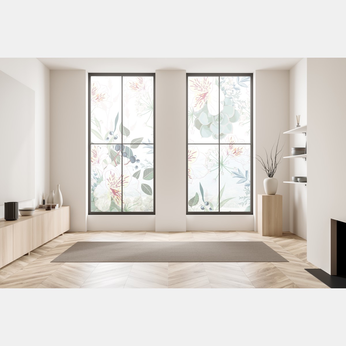 Naklejka na okno delikatny pastelowy wzór kwiatowy – Wallissimo® Naklejka na okno delikatny pastelowy wzór kwiatowy – Wallissimo®