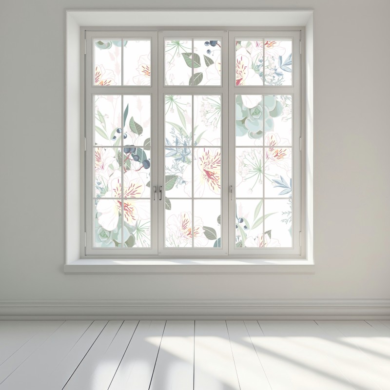 Naklejka na okno delikatny pastelowy wzór kwiatowy – Wallissimo® Naklejka na okno delikatny pastelowy wzór kwiatowy – Wallissimo®