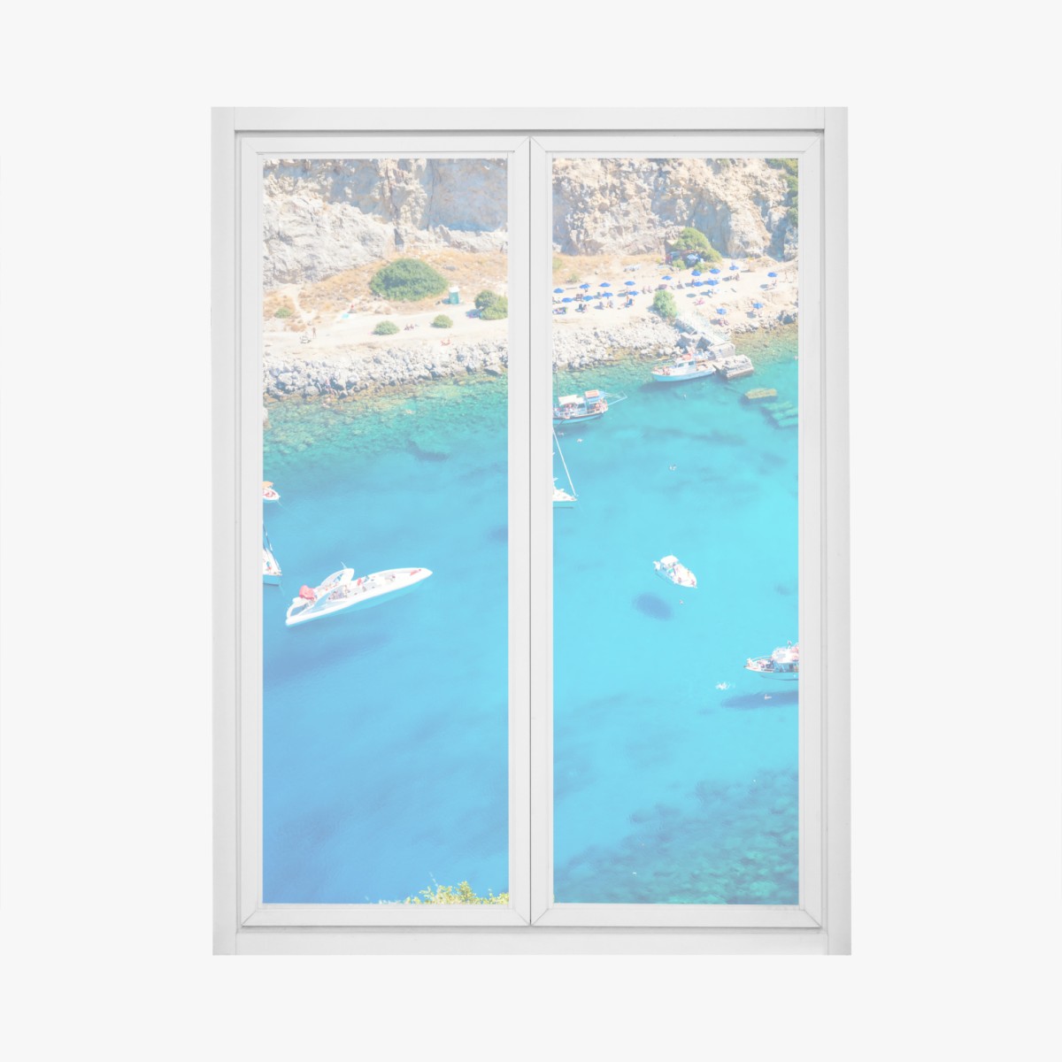 Window decal aerial view of Anthony Quinn Bay, Rhodes