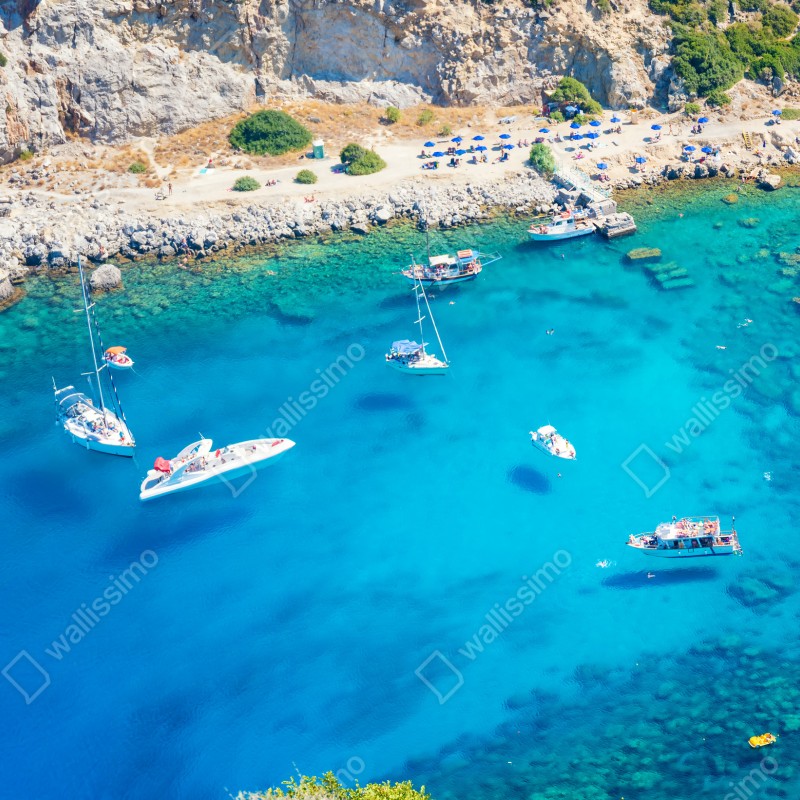 Naklejka na okno widok z lotu ptaka na zatokę Anthony Quinn, Rodos – Wallissimo® Naklejka na okno widok z lotu ptaka na zatokę Anthony Quinn, Rodos – Wallissimo®