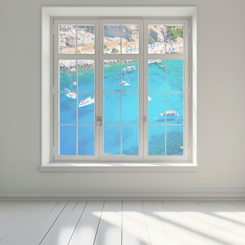 Naklejka na okno widok z lotu ptaka na zatokę Anthony Quinn, Rodos – Wallissimo® Naklejka na okno widok z lotu ptaka na zatokę Anthony Quinn, Rodos – Wallissimo®