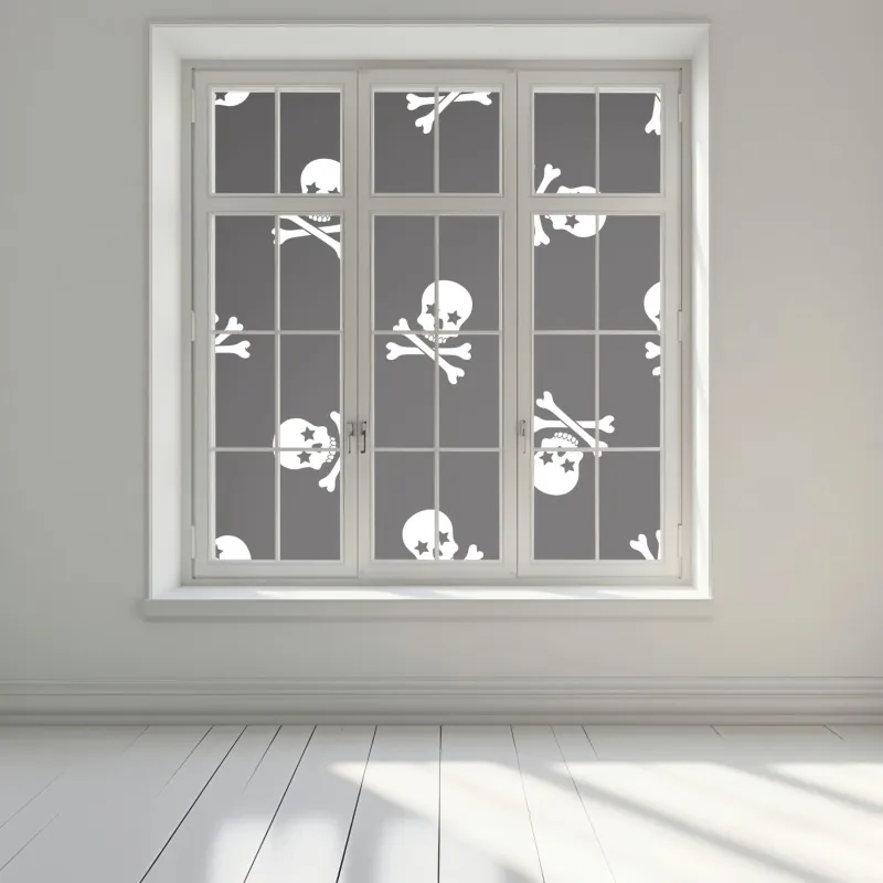 Naklejka na okno wzór czaszki i skrzyżowanych piszczeli – Wallissimo® Naklejka na okno wzór czaszki i skrzyżowanych piszczeli – Wallissimo®