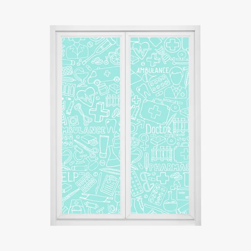 Naklejka na okno turkusowy wzór z ikonami medycznymi