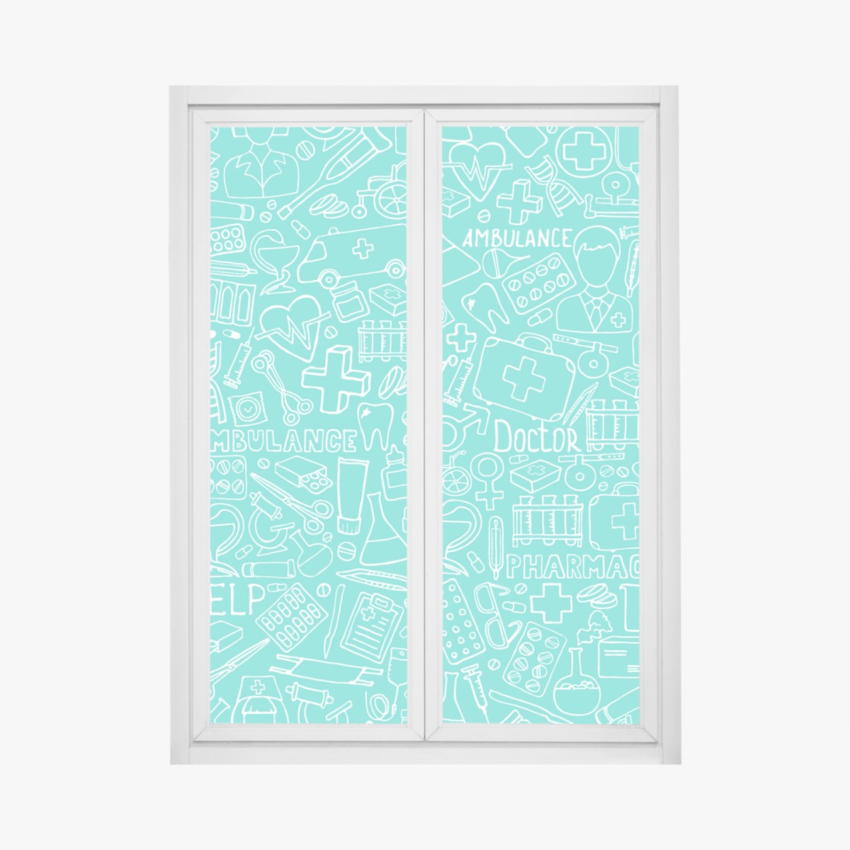 Window decal turquoise medical icons seamless pattern