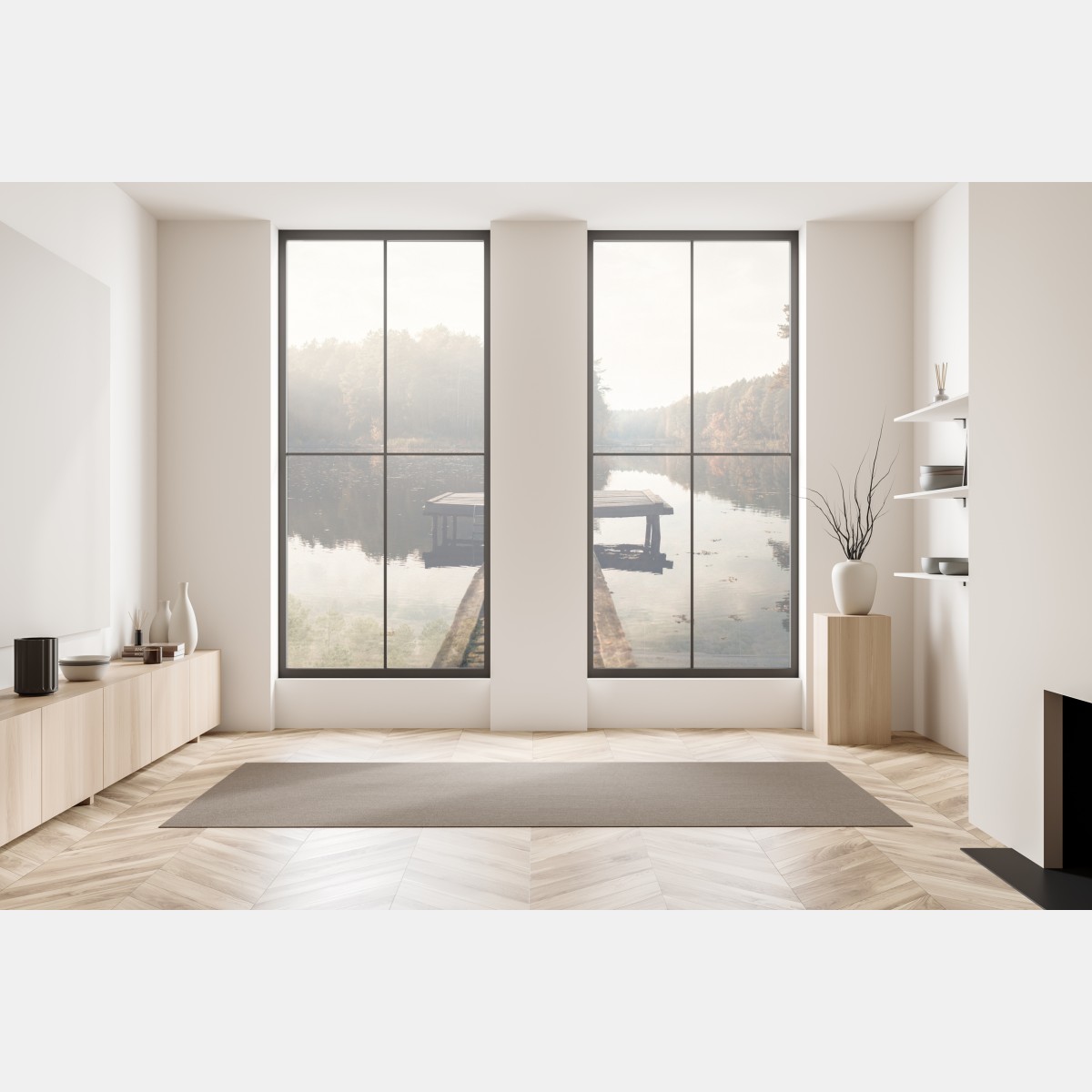 Naklejka na okno jesienne przedpołudnie nad jeziorem z pomostem – Wallissimo® Naklejka na okno jesienne przedpołudnie nad jeziorem z pomostem – Wallissimo®