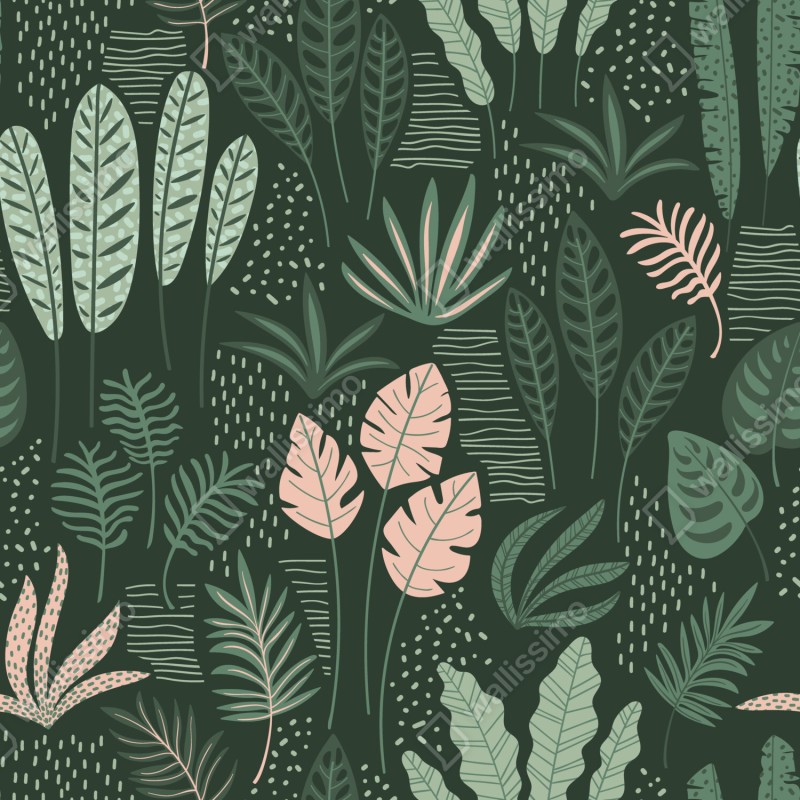 Naklejka na okno tropikalny wzór liści w stonowanej zieleni i różu – Wallissimo® Naklejka na okno tropikalny wzór liści w stonowanej zieleni i różu – Wallissimo®