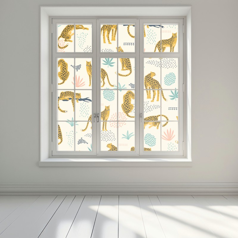 Naklejka na okno wzór z gepardami w pastelowych tonach – Wallissimo® Naklejka na okno wzór z gepardami w pastelowych tonach – Wallissimo®