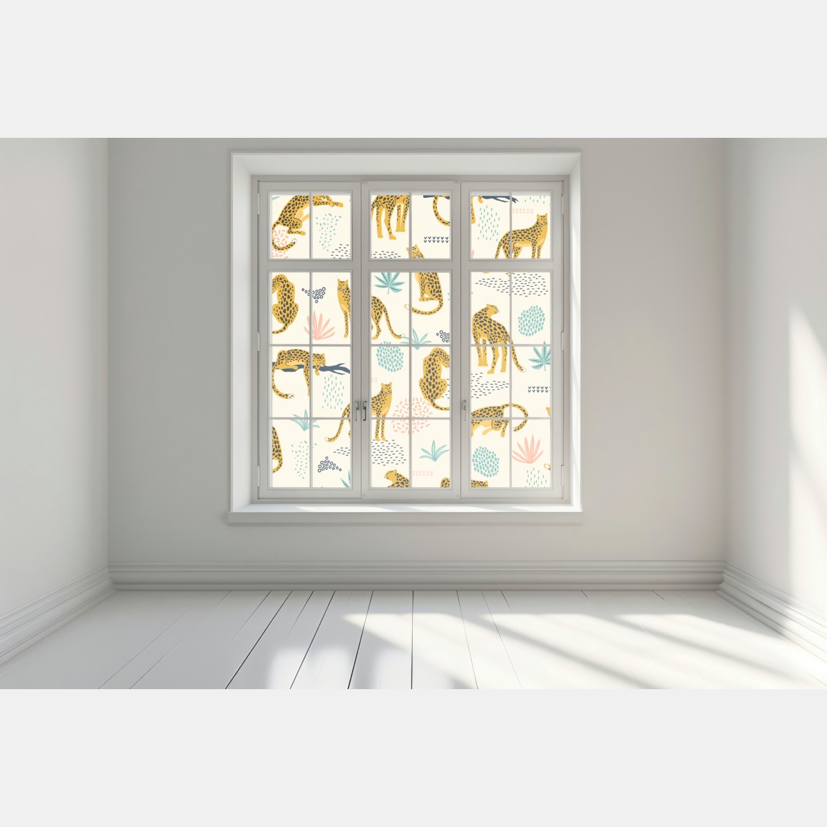 Naklejka na okno wzór z gepardami w pastelowych tonach – Wallissimo® Naklejka na okno wzór z gepardami w pastelowych tonach – Wallissimo®