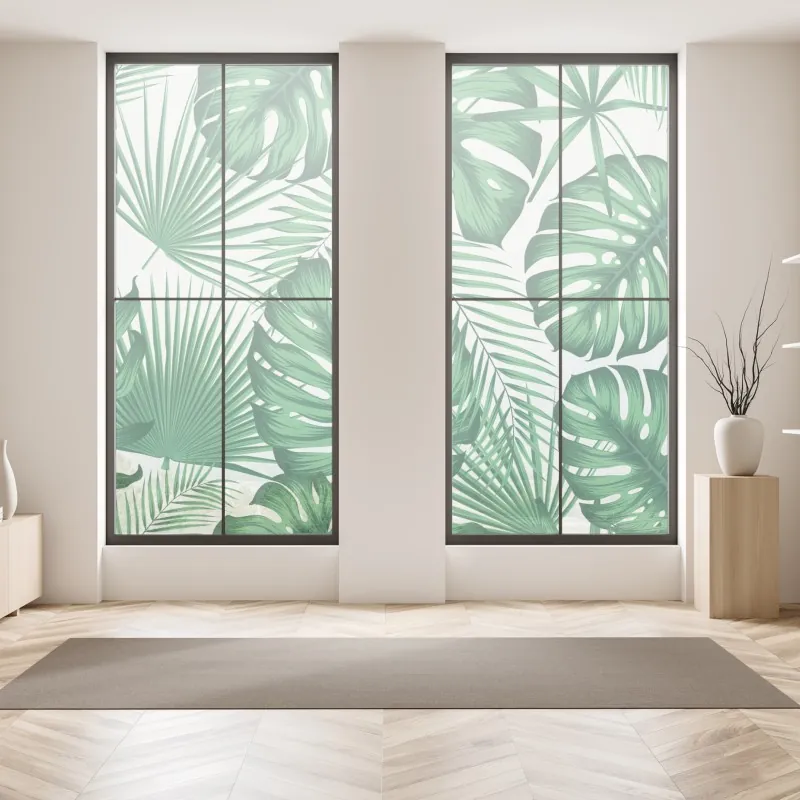 Naklejka na okno złote liście monstery na ciemnym tle – Wallissimo®