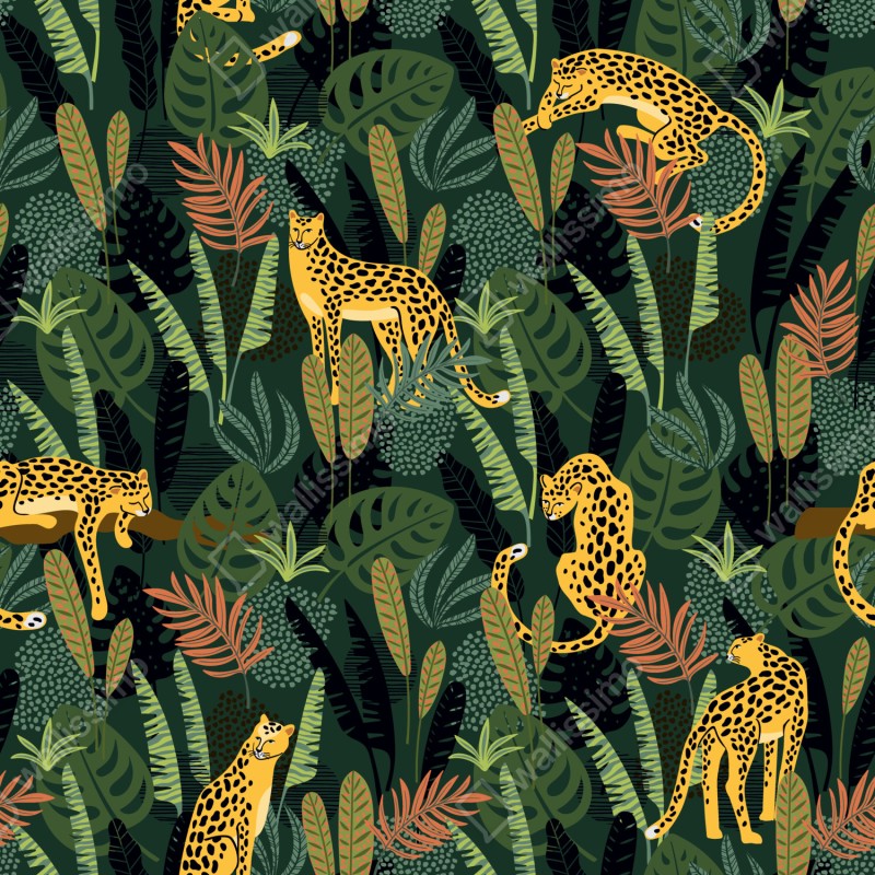 Naklejka na okno tropikalny wzór z lampartami – Wallissimo® Naklejka na okno tropikalny wzór z lampartami – Wallissimo®