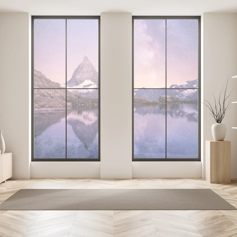 Naklejka na okno senny wschód słońca nad mglistym torfowiskiem – Wallissimo®