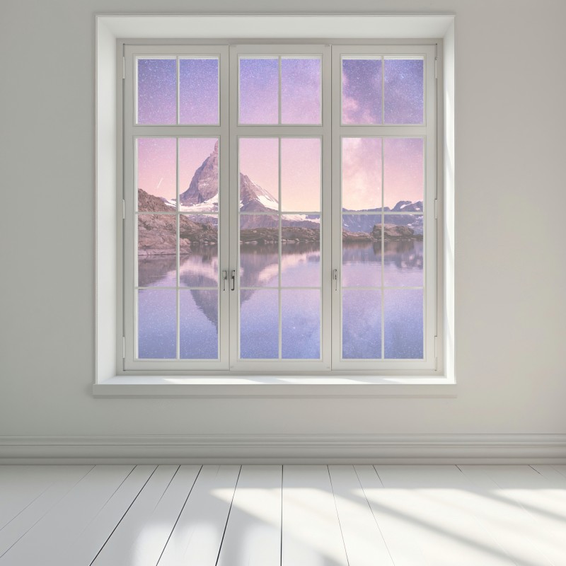 Naklejka na okno nocne odbicie Matterhornu pod gwiazdami – Wallissimo® Naklejka na okno nocne odbicie Matterhornu pod gwiazdami – Wallissimo®