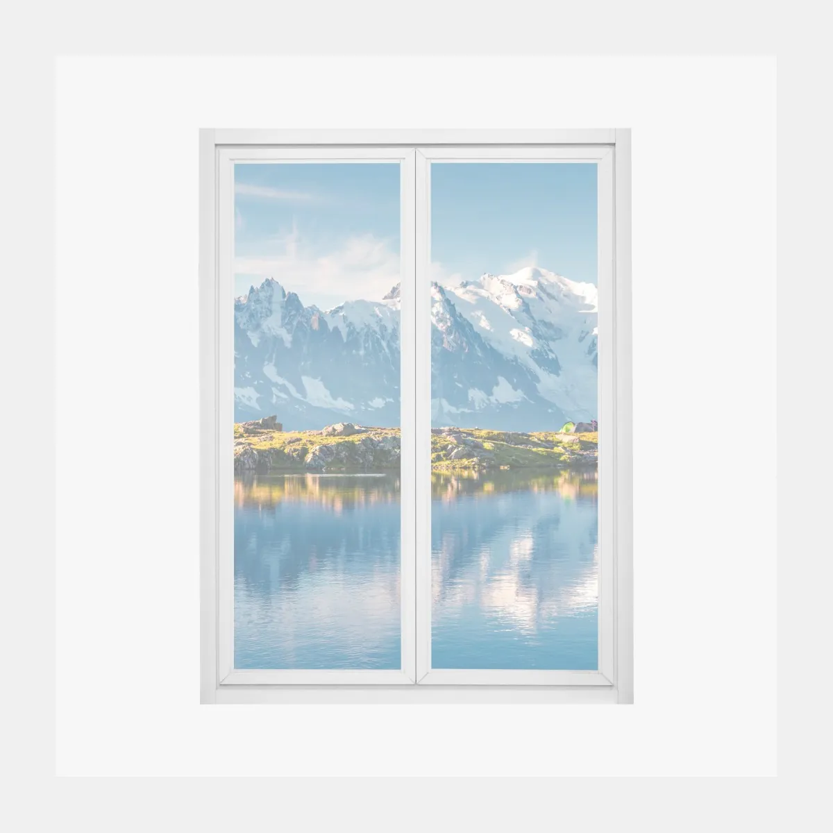 Naklejka na okno panorama Mont Blanc odbita w Lac Blanc – Wallissimo® Naklejka na okno panorama Mont Blanc odbita w Lac Blanc – Wallissimo®