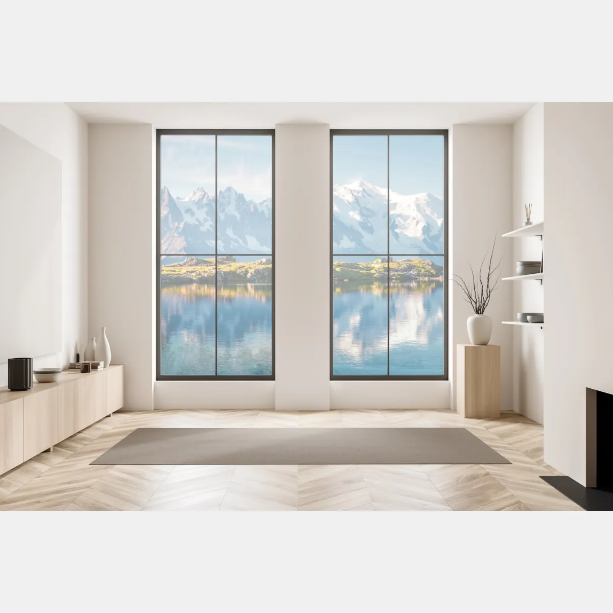 Naklejka na okno panorama Mont Blanc odbita w Lac Blanc – Wallissimo® Naklejka na okno panorama Mont Blanc odbita w Lac Blanc – Wallissimo®