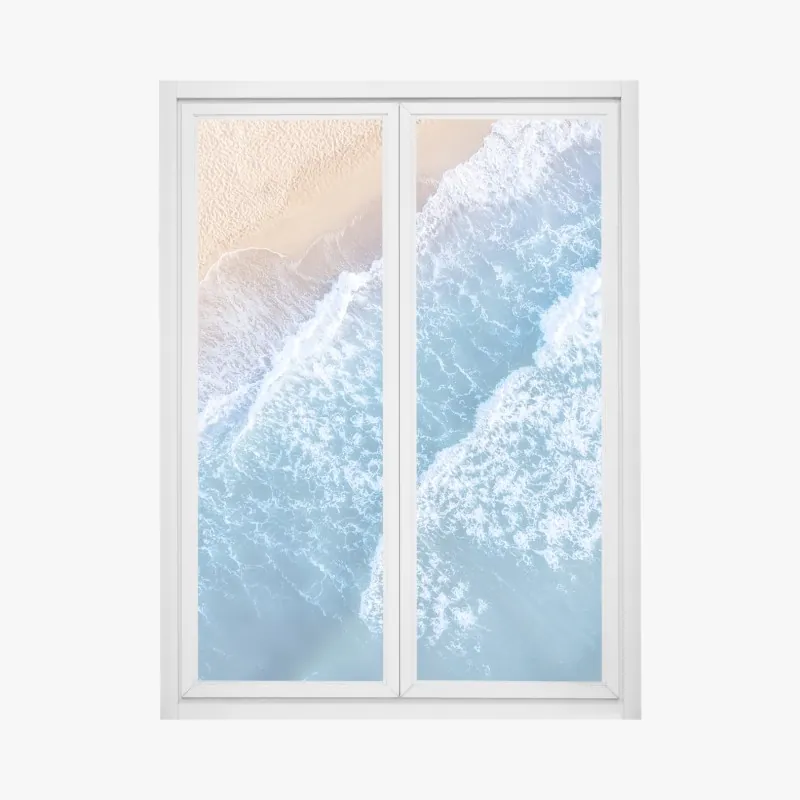 Naklejka na okno widok z lotu ptaka na turkusowe fale i piaszczystą plażę