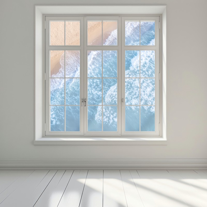 Naklejka na okno widok z lotu ptaka na turkusowe fale i piaszczystą plażę – Wallissimo® Naklejka na okno widok z lotu ptaka na turkusowe fale i piaszczystą plażę – Wallissimo®