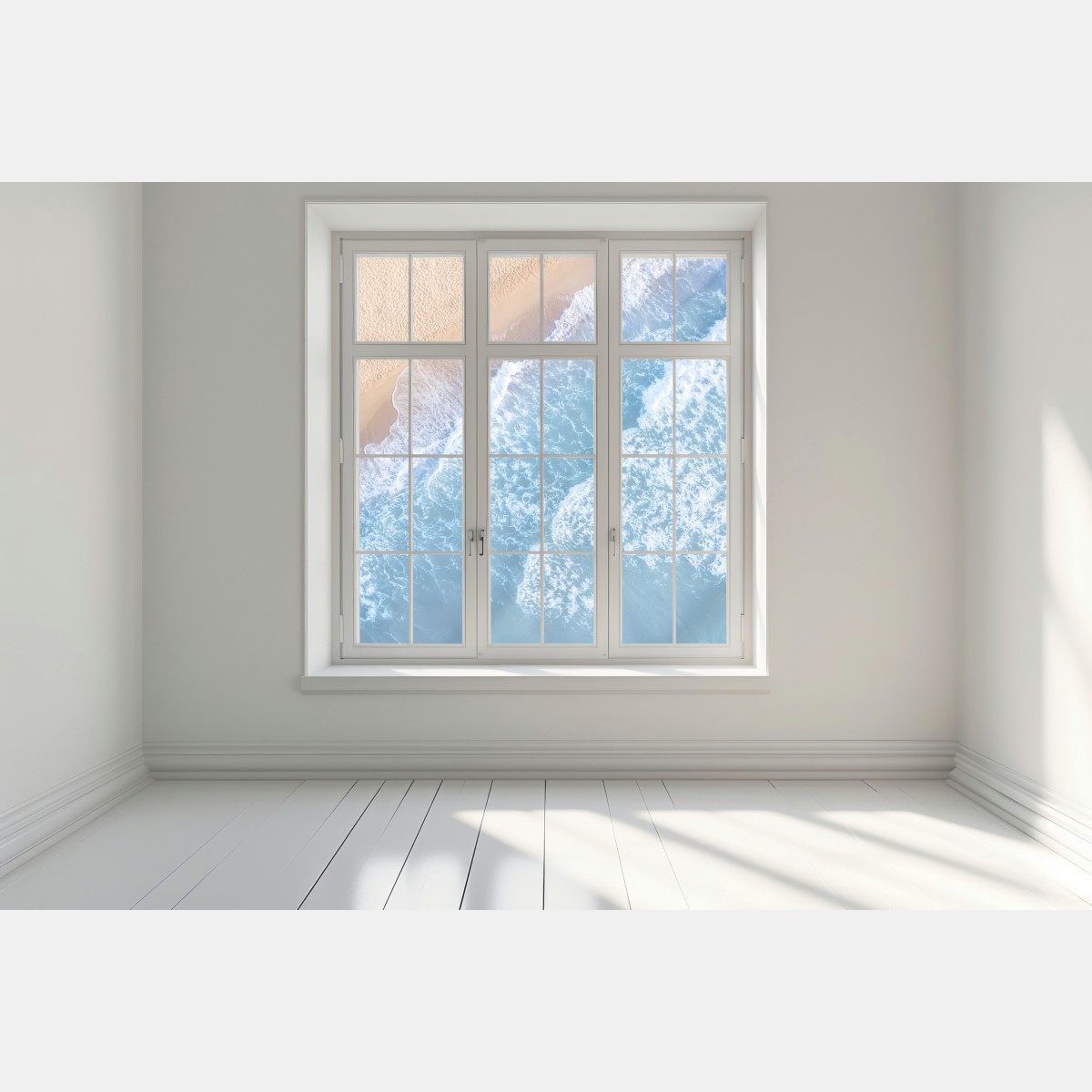 Naklejka na okno widok z lotu ptaka na turkusowe fale i piaszczystą plażę – Wallissimo® Naklejka na okno widok z lotu ptaka na turkusowe fale i piaszczystą plażę – Wallissimo®