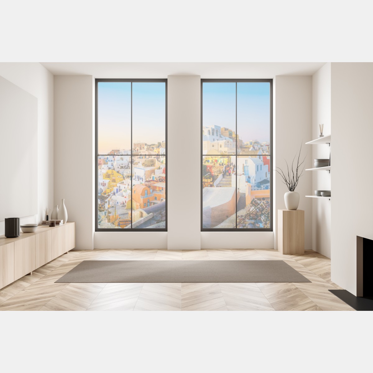 Naklejka na okno zachód słońca nad Santorini panoramiczny widok – Wallissimo® Naklejka na okno zachód słońca nad Santorini panoramiczny widok – Wallissimo®