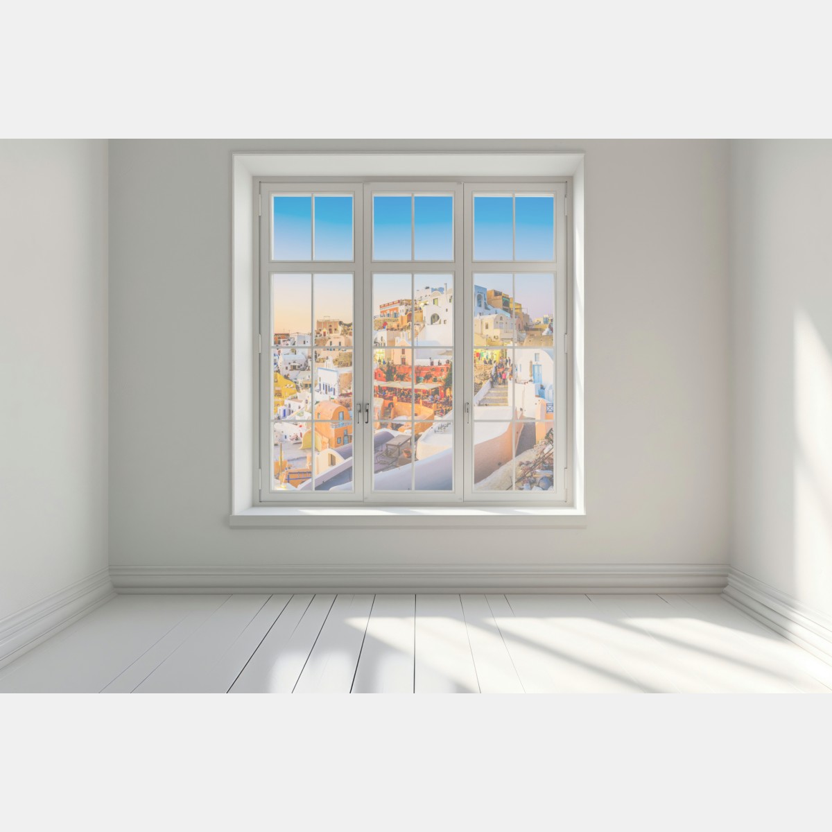 Naklejka na okno zachód słońca nad Santorini panoramiczny widok – Wallissimo® Naklejka na okno zachód słońca nad Santorini panoramiczny widok – Wallissimo®