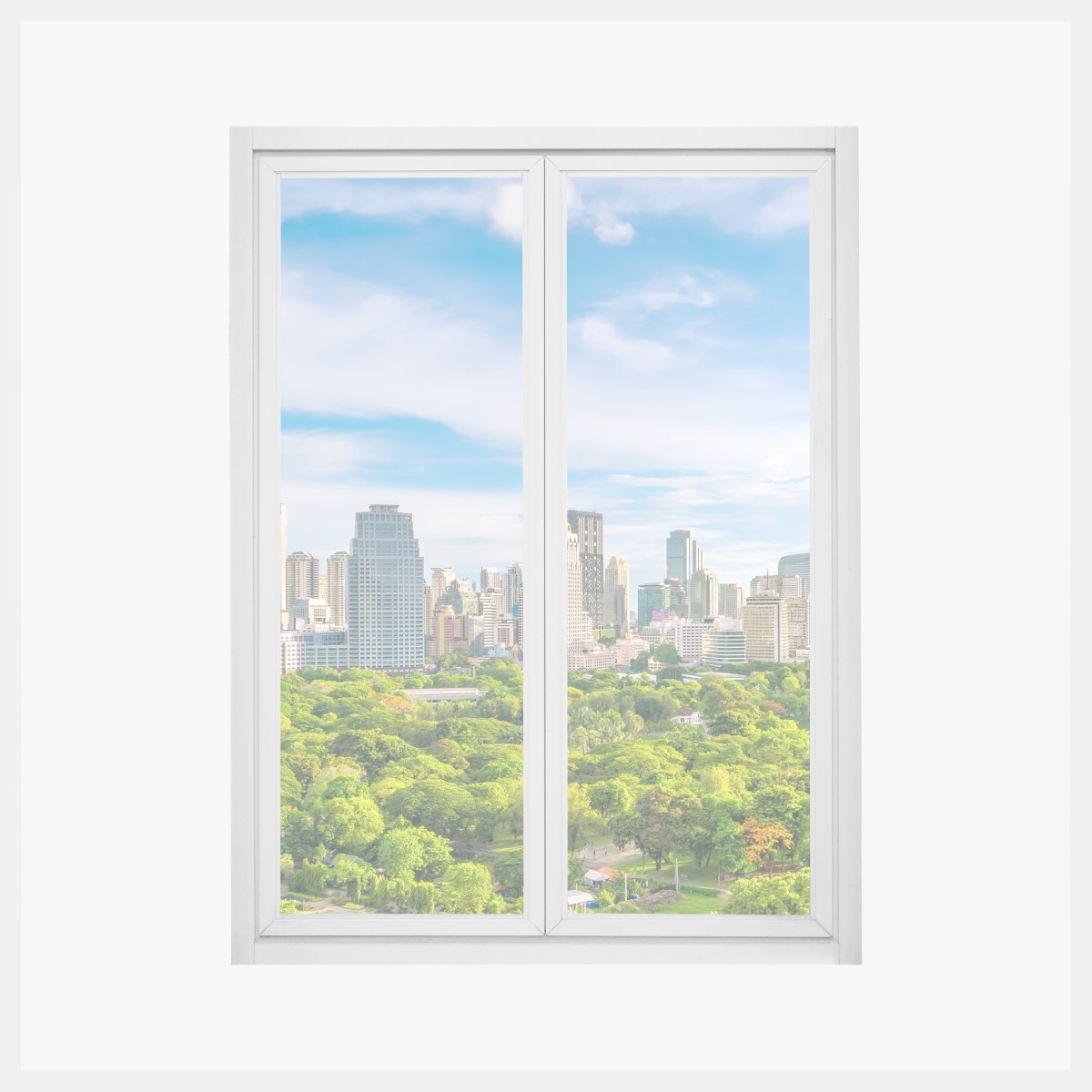 Window decal vibrant Bangkok skyline above Lumpini Park