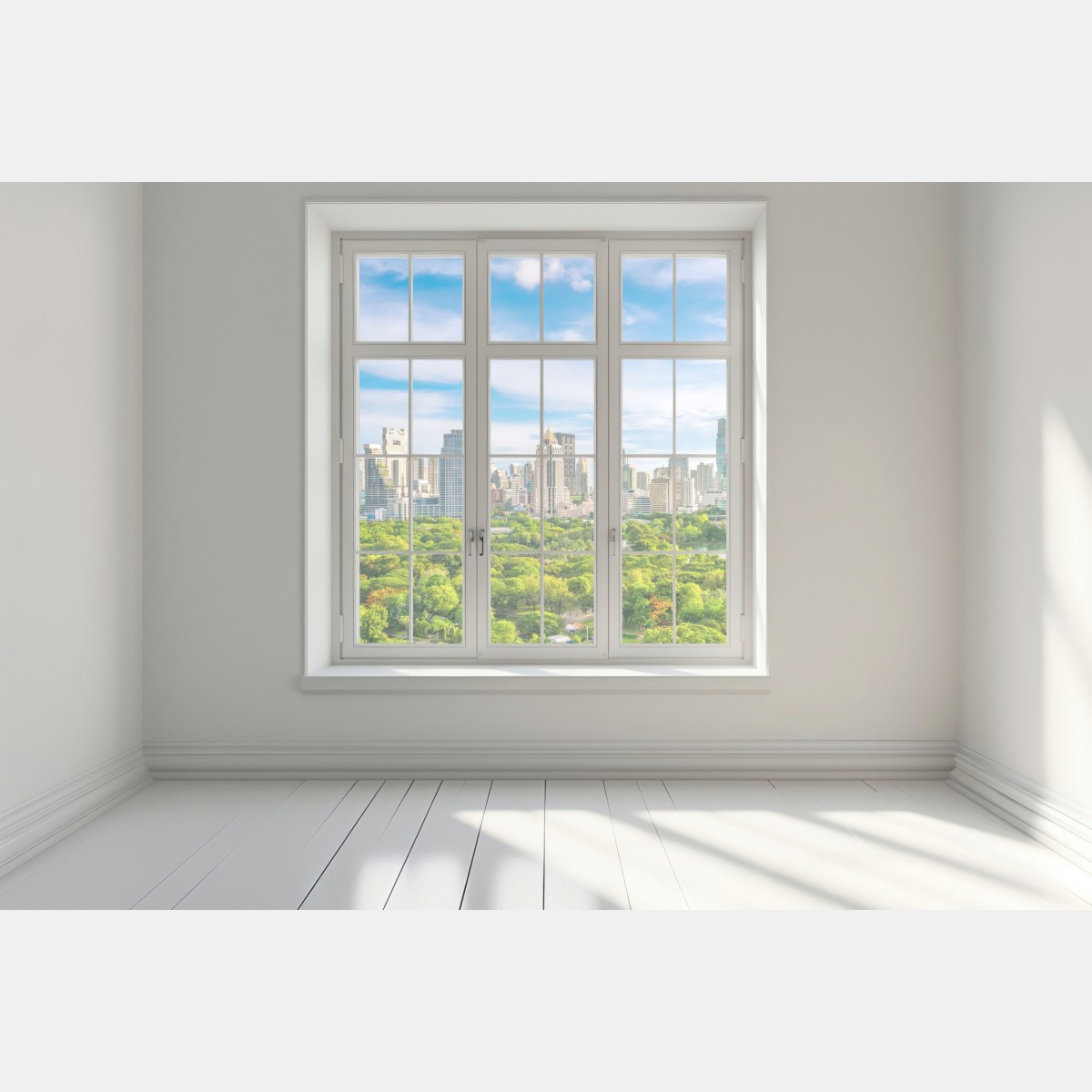 Naklejka na okno słoneczna panorama Bangkoku nad parkiem Lumpini – Wallissimo® Naklejka na okno słoneczna panorama Bangkoku nad parkiem Lumpini – Wallissimo®