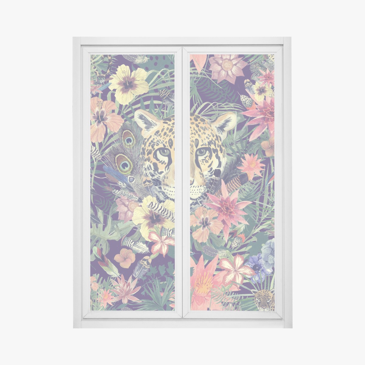 Window decal vintage watercolor leopard in tropical foliage