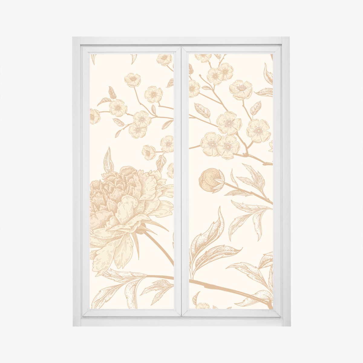 Window decal vintage beige peony floral pattern