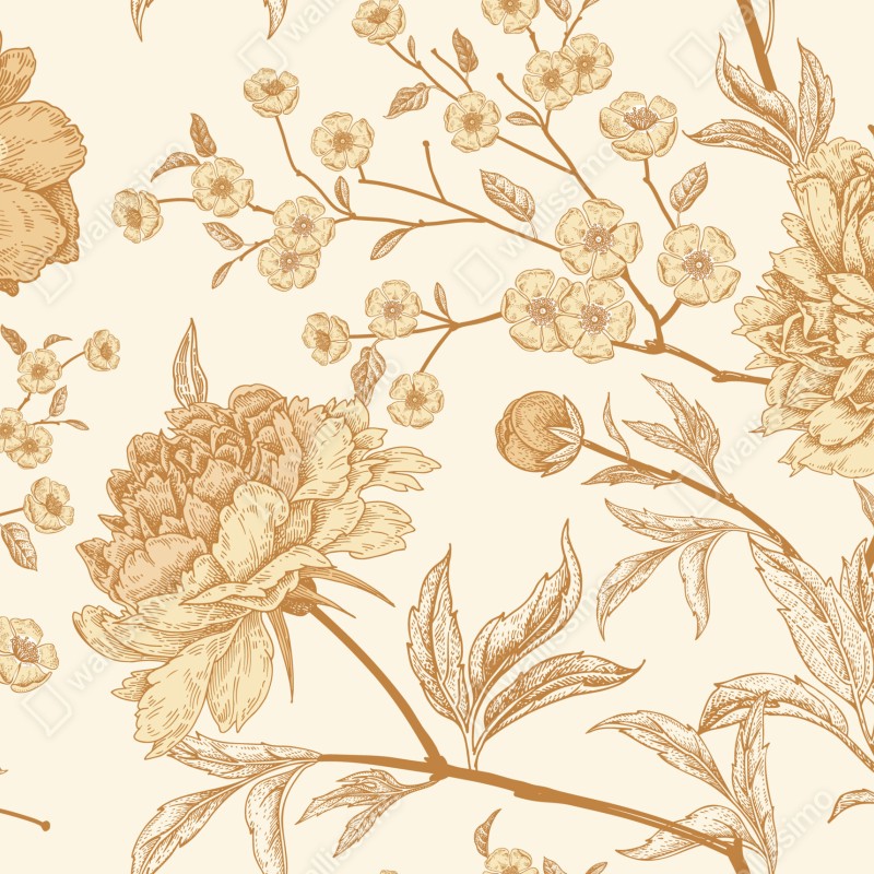 Naklejka na okno vintage beżowy wzór kwiatowy z peoniami – Wallissimo® Naklejka na okno vintage beżowy wzór kwiatowy z peoniami – Wallissimo®