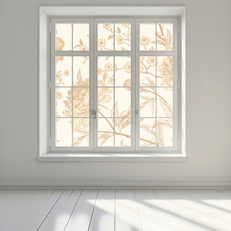 Naklejka na okno vintage beżowy wzór kwiatowy z peoniami – Wallissimo® Naklejka na okno vintage beżowy wzór kwiatowy z peoniami – Wallissimo®