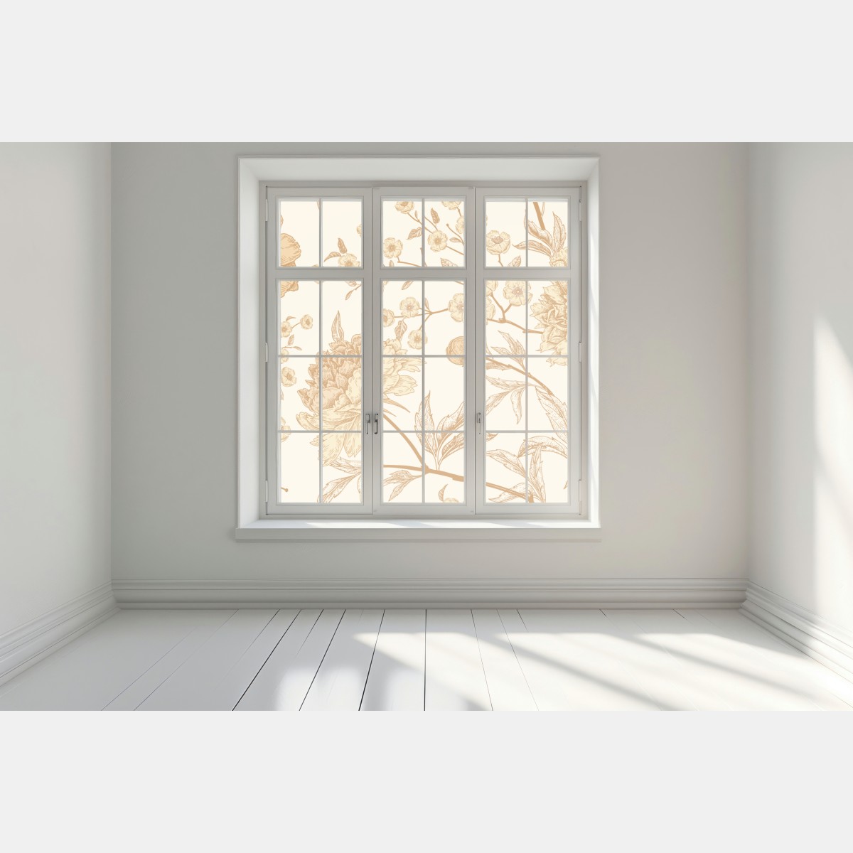 Naklejka na okno vintage beżowy wzór kwiatowy z peoniami – Wallissimo® Naklejka na okno vintage beżowy wzór kwiatowy z peoniami – Wallissimo®