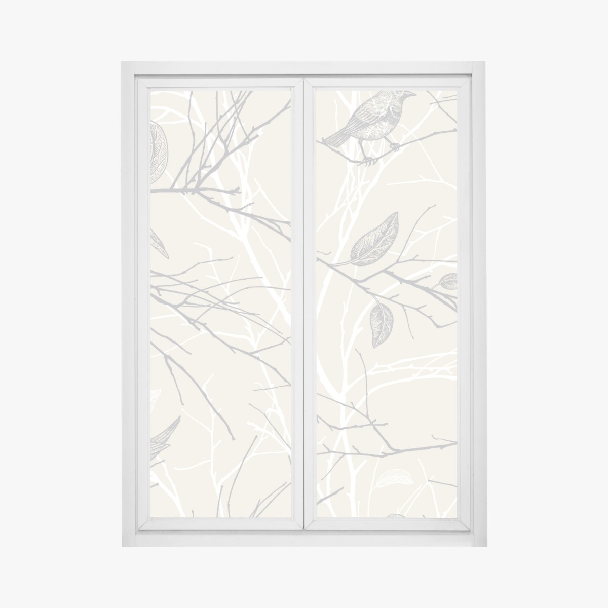 Window decal soft beige bird and branch pattern