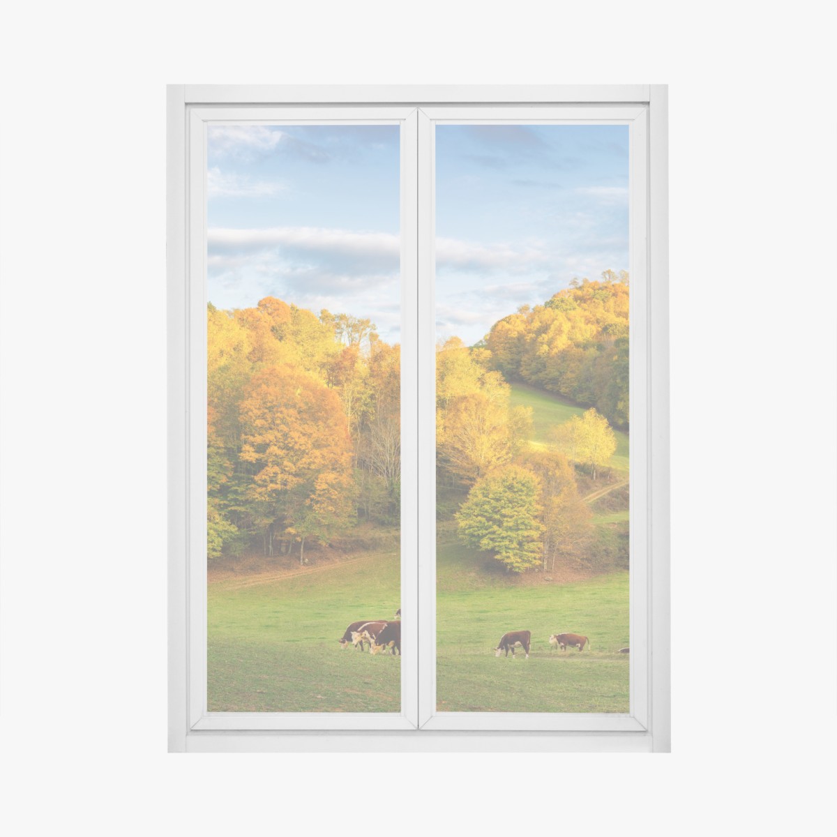 Window decal autumn countryside landscape with red barn