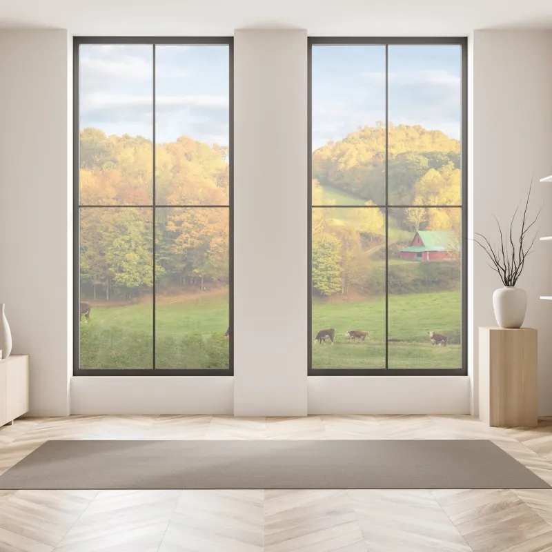 Naklejka na okno wschód słońca nad zielonymi pagórkami – Wallissimo®