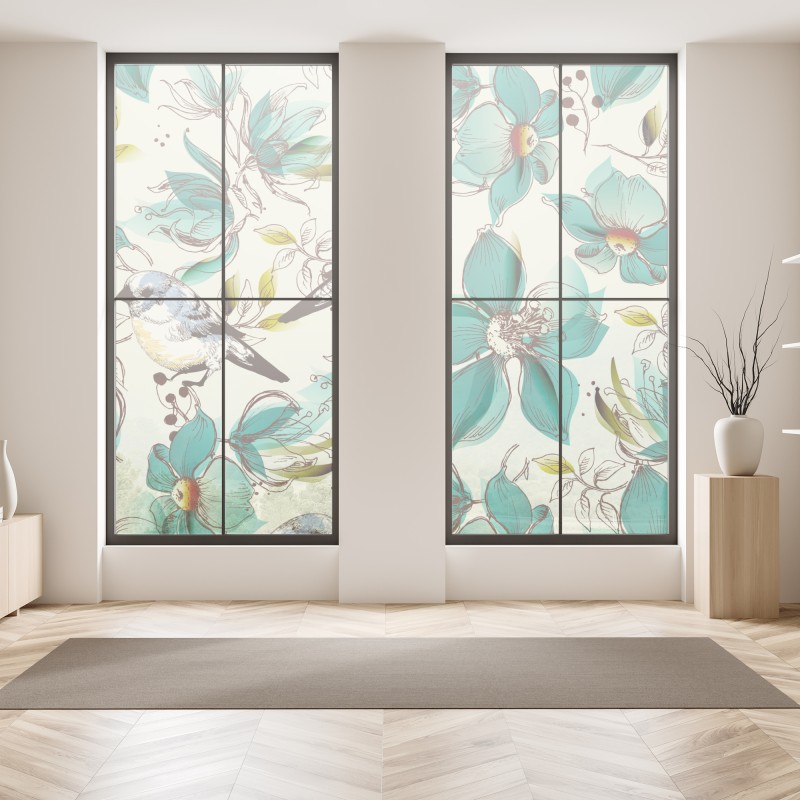 Naklejka na okno delikatny pastelowy wzór kwiatowy – Wallissimo®