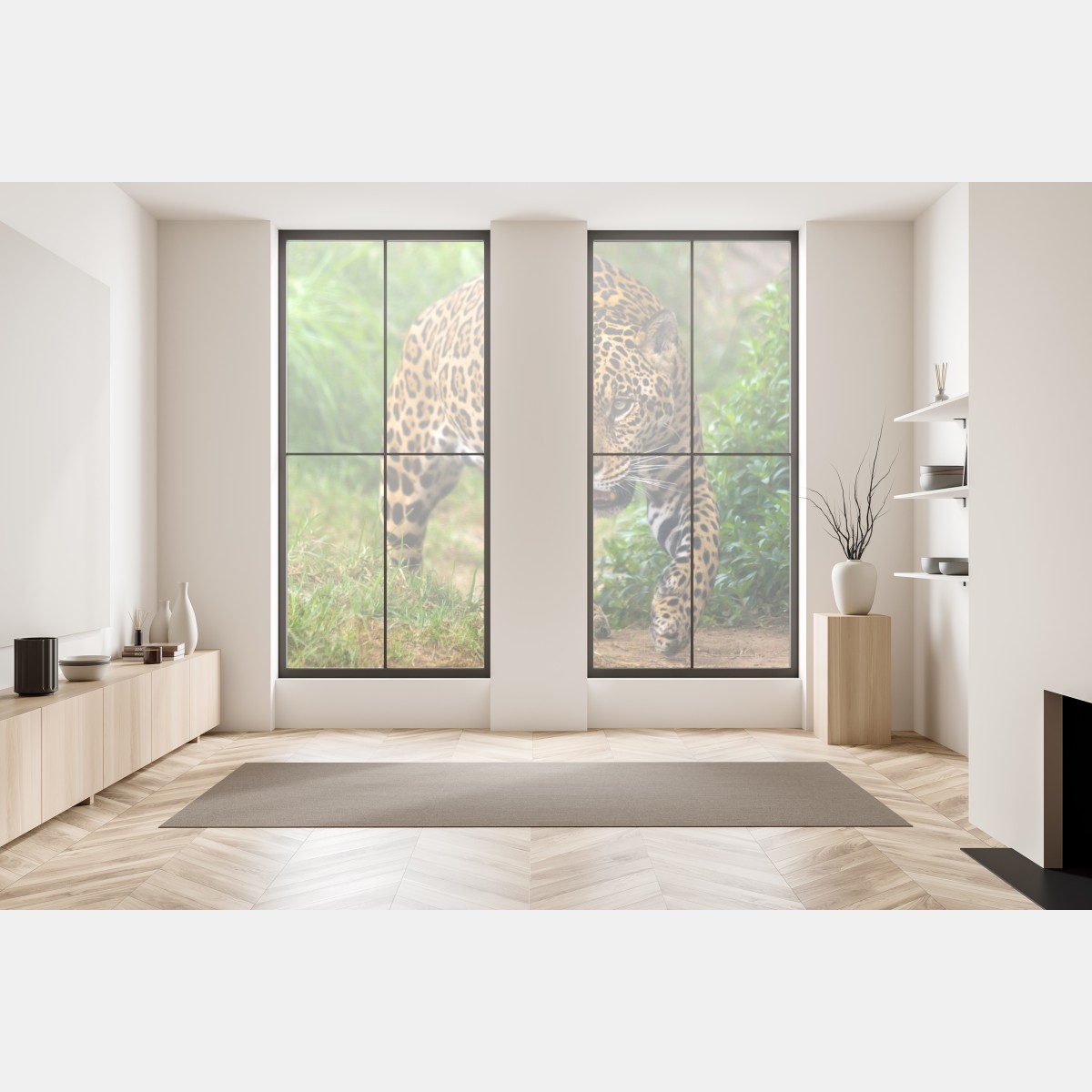 Naklejka na okno majestatyczny jaguar w naturze – Wallissimo® Naklejka na okno majestatyczny jaguar w naturze – Wallissimo®