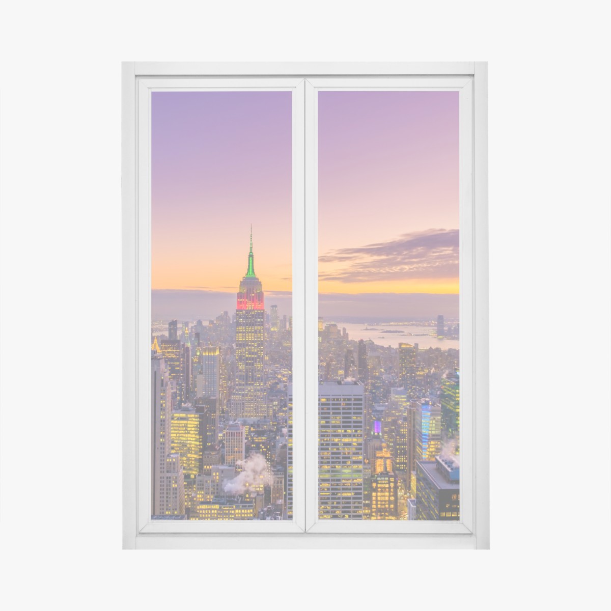 Window decal vibrant New York skyline at sunset