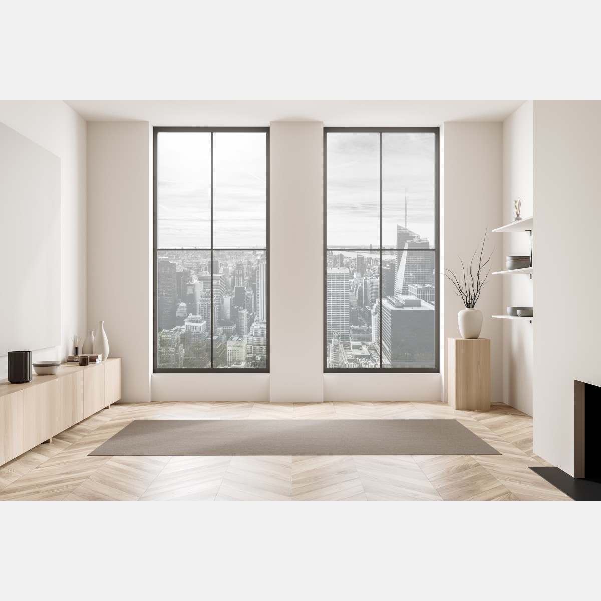 Naklejka na okno panorama Nowego Jorku w odcieniach szarości – Wallissimo® Naklejka na okno panorama Nowego Jorku w odcieniach szarości – Wallissimo®