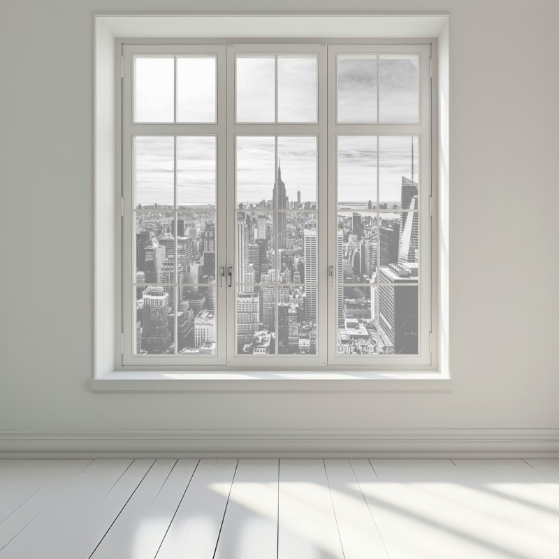 Naklejka na okno panorama Nowego Jorku w odcieniach szarości – Wallissimo® Naklejka na okno panorama Nowego Jorku w odcieniach szarości – Wallissimo®