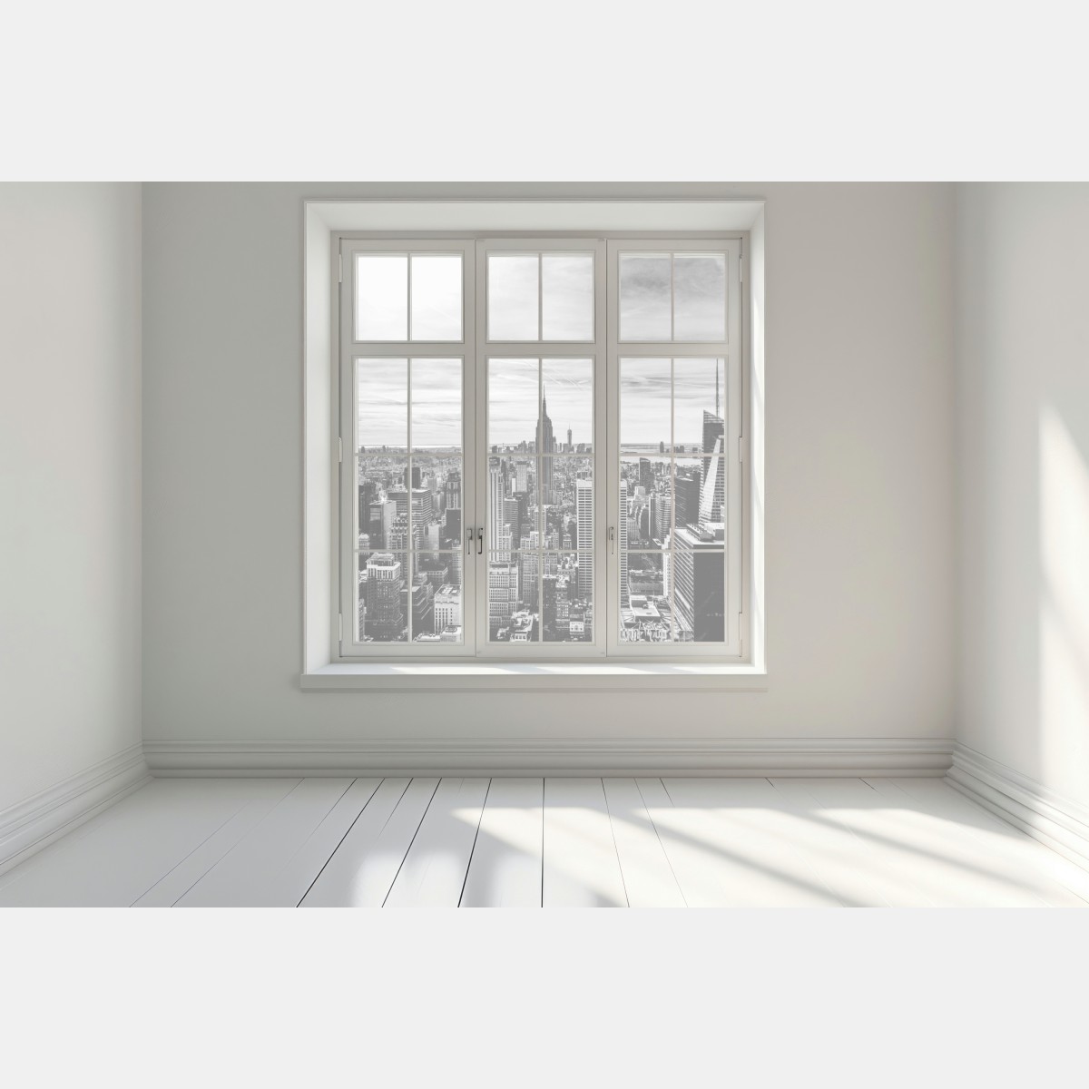 Naklejka na okno panorama Nowego Jorku w odcieniach szarości – Wallissimo® Naklejka na okno panorama Nowego Jorku w odcieniach szarości – Wallissimo®