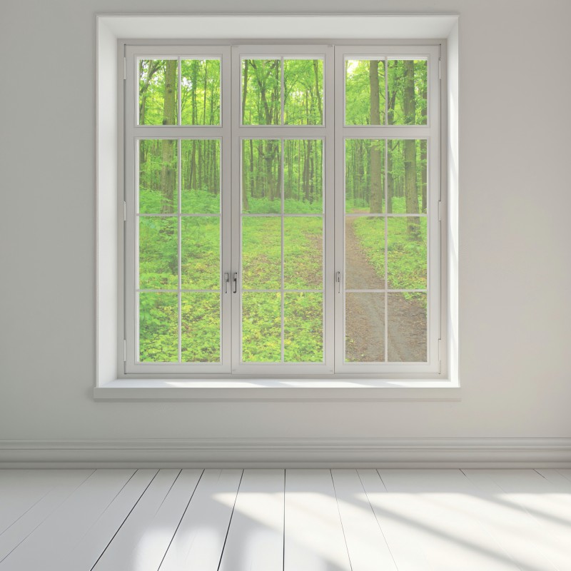 Naklejka na okno spokojna zielona leśna ścieżka – Wallissimo® Naklejka na okno spokojna zielona leśna ścieżka – Wallissimo®