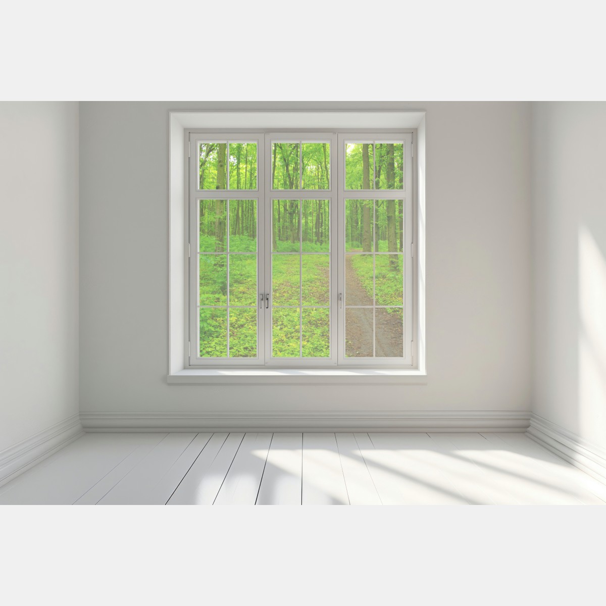 Naklejka na okno spokojna zielona leśna ścieżka – Wallissimo® Naklejka na okno spokojna zielona leśna ścieżka – Wallissimo®