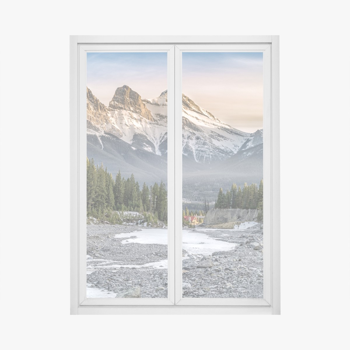 Window decal majestic mountain peaks and pine forest