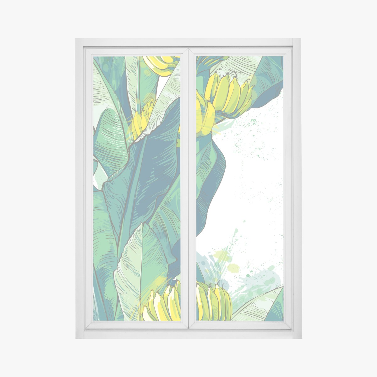 Window decal tropical banana leaf illustration
