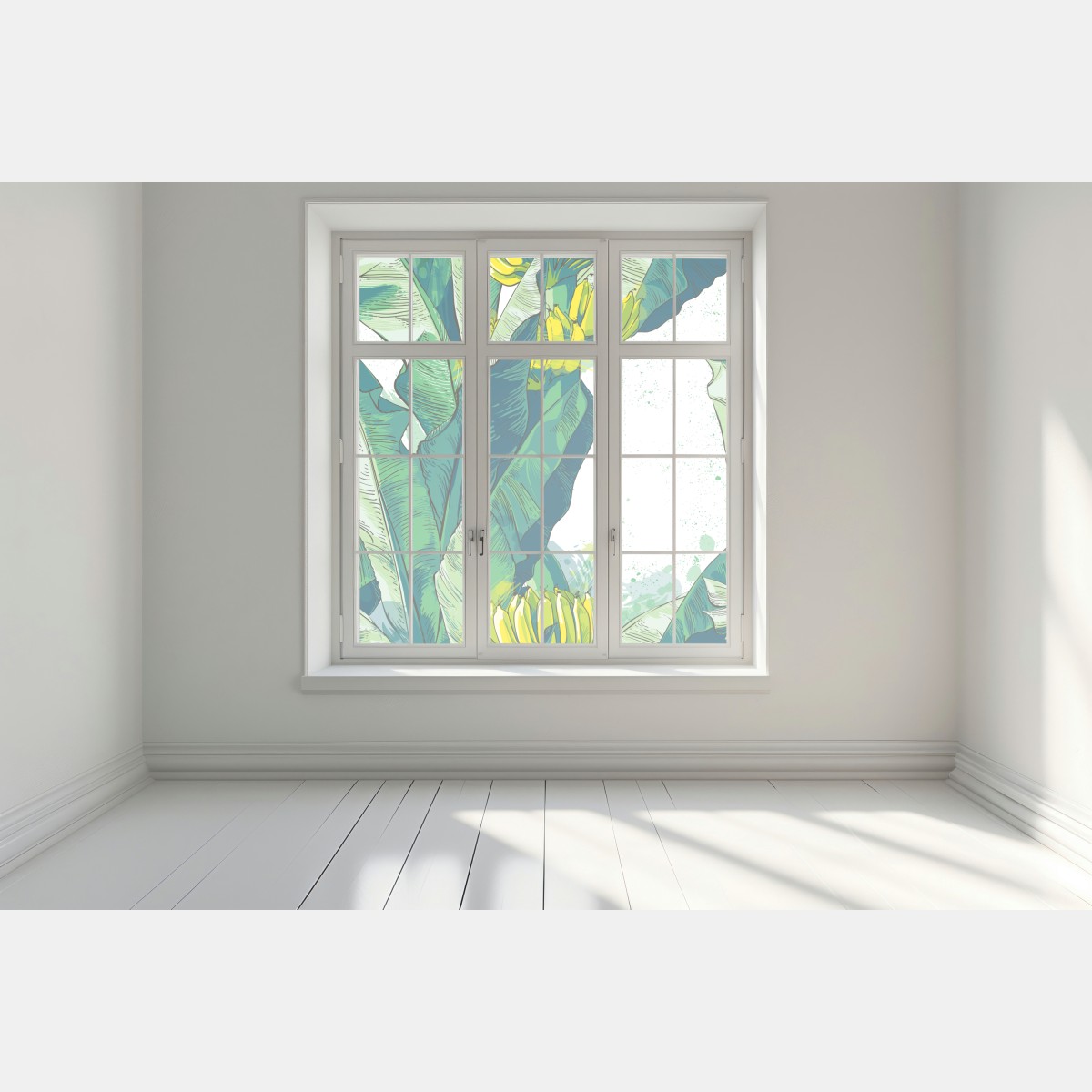 Naklejka na okno tropikalna ilustracja liści bananowca – Wallissimo® Naklejka na okno tropikalna ilustracja liści bananowca – Wallissimo®
