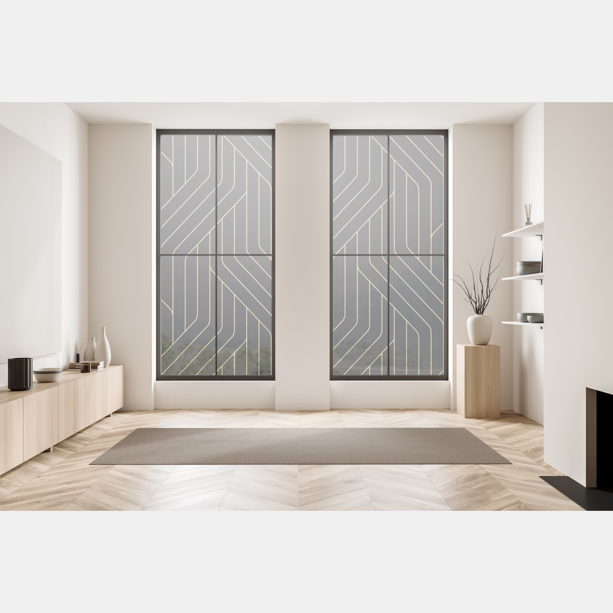 Naklejka na okno geometryczny wzór art deco w czerni i złocie – Wallissimo® Naklejka na okno geometryczny wzór art deco w czerni i złocie – Wallissimo®