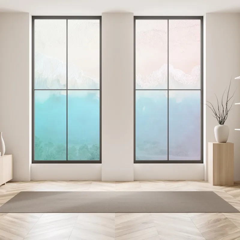 Naklejka na okno słoneczna łąka z mniszkami i błękitnym niebem – Wallissimo®