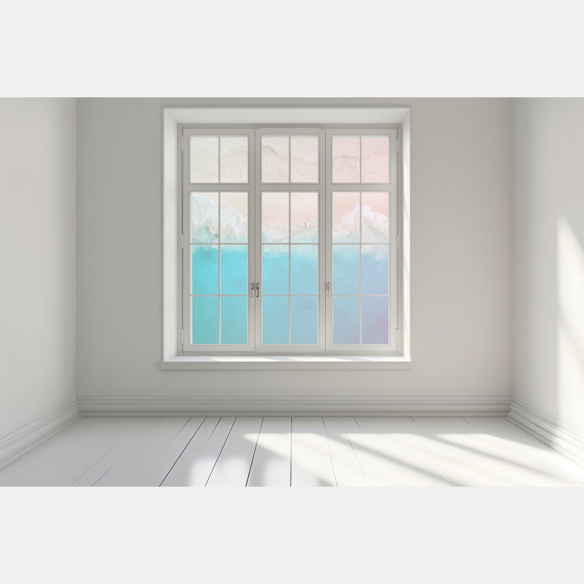 Naklejka na okno pastelowa turkusowa plaża z lotu ptaka – Wallissimo® Naklejka na okno pastelowa turkusowa plaża z lotu ptaka – Wallissimo®